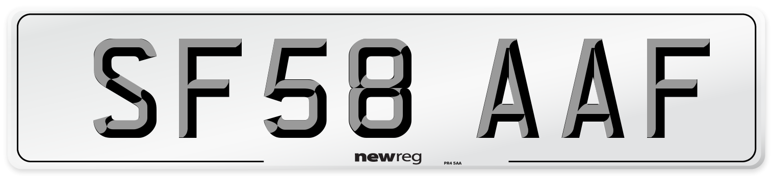 SF58 AAF Number Plate from New Reg